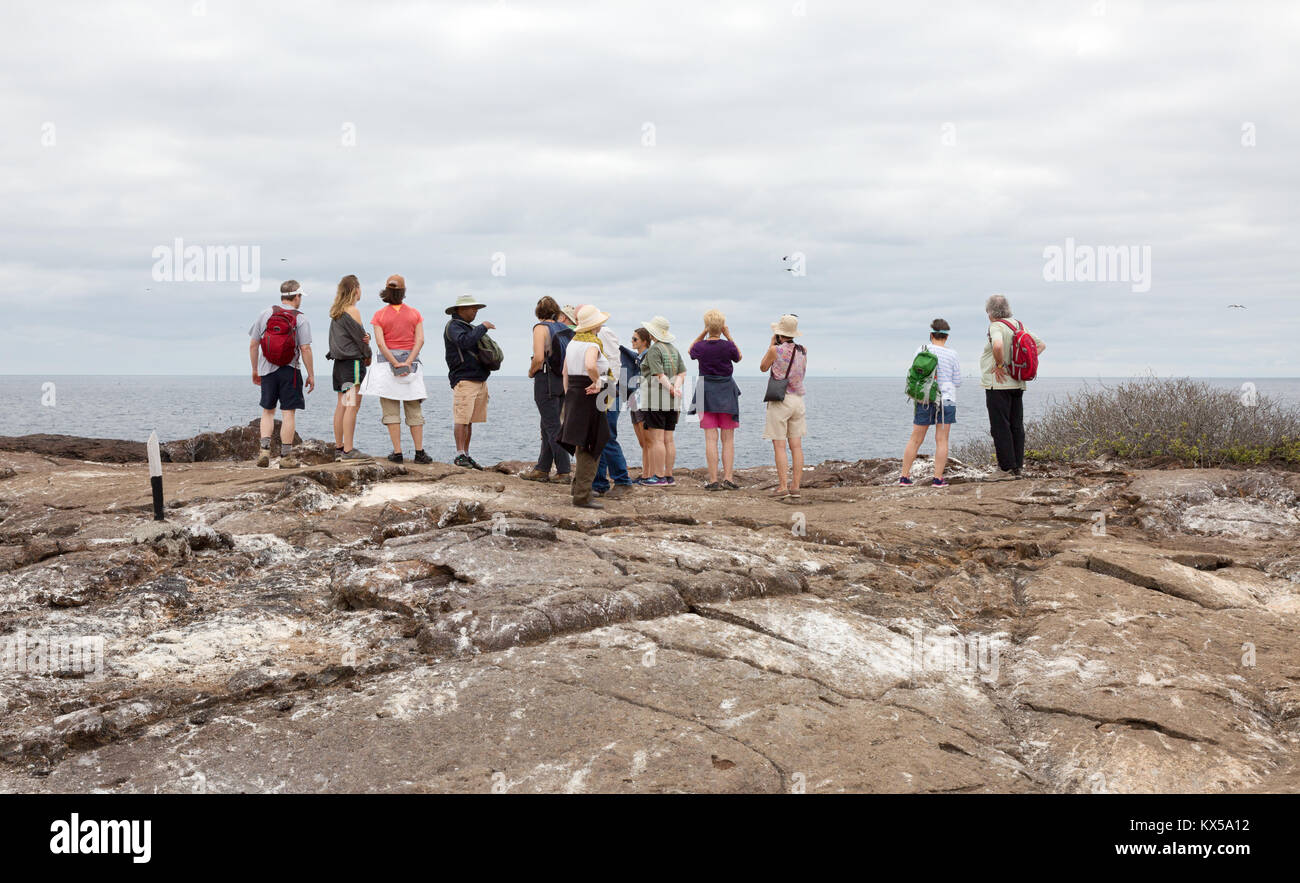 Menschen zu Fuß auf Genovesa Insel als Teil einer Führung, Galapagos Inseln Ecuador Südamerika Stockfoto