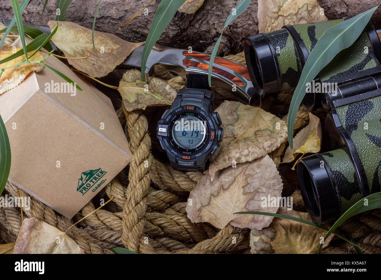 AMMAN, Jordanien - 20. AUGUST 2017: Die Pro Trek Uhr mit einem Triple Sensor watch Serie von Uhren aus der Elektronik Hersteller Firma Casio. Stockfoto