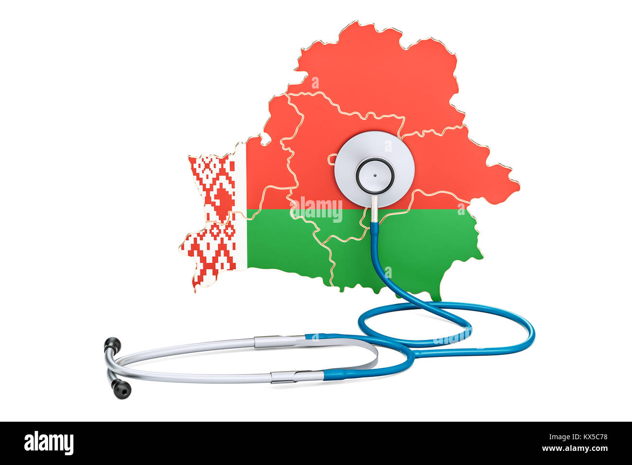 Belarussische Karte mit Stethoskop, national Health Care Concept, 3D-Rendering Stockfoto