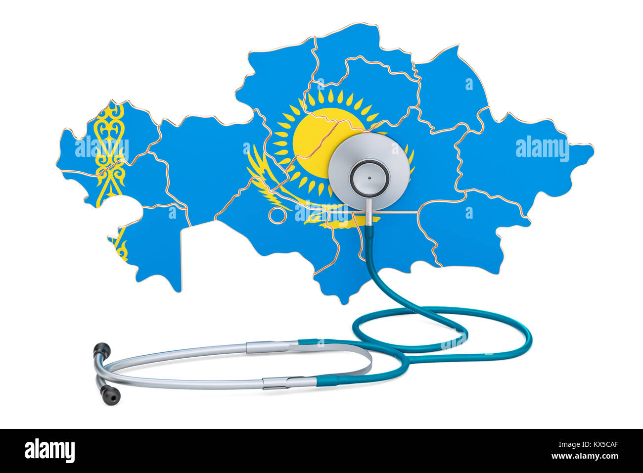 Kasachischen Karte mit Stethoskop, national Health Care Concept, 3D-Rendering Stockfoto