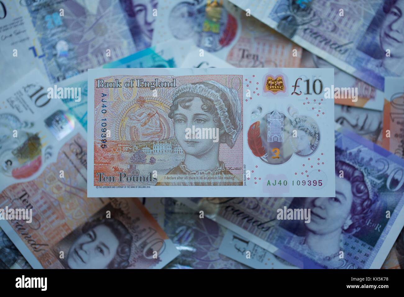 Die neue 2017 Bank von England neue zehn Pfund Hinweis mit Jane Austen Stockfoto