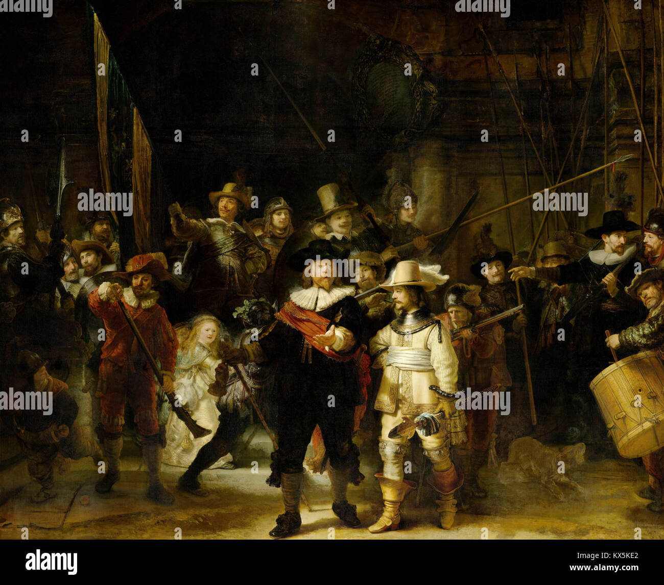 Die Nachtwache oder der Miliz von Kapitän Frans Banning Cocq, 1642 von Rembrandt Stockfoto