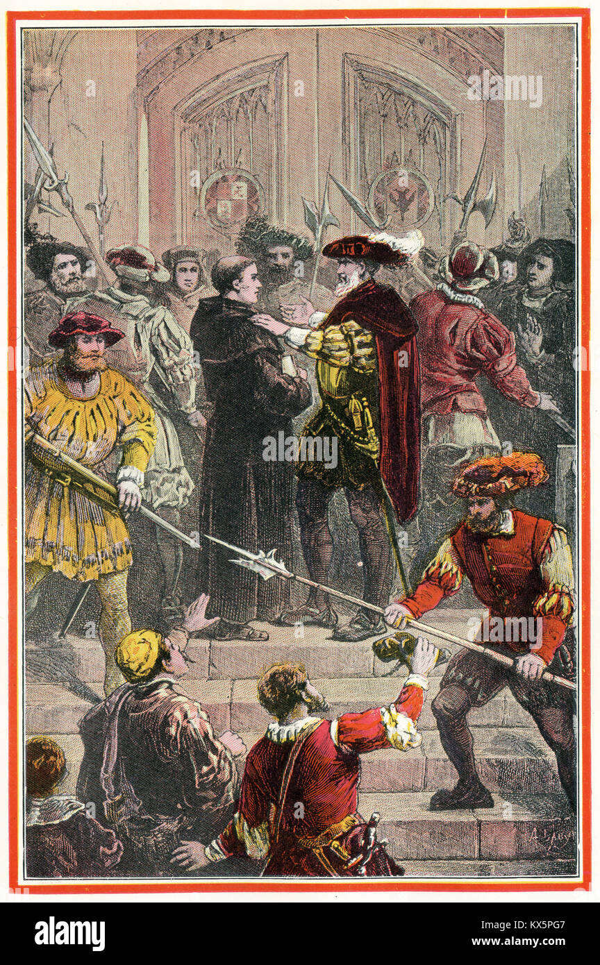 Rasterbilder von Martin Luther wartet auf seinen Prozess vor dem Earl von Palatin Palace. Von einem Ursprünglichen in der foxe Buch der Märtyrer von Berry ca. 1912 Stockfoto