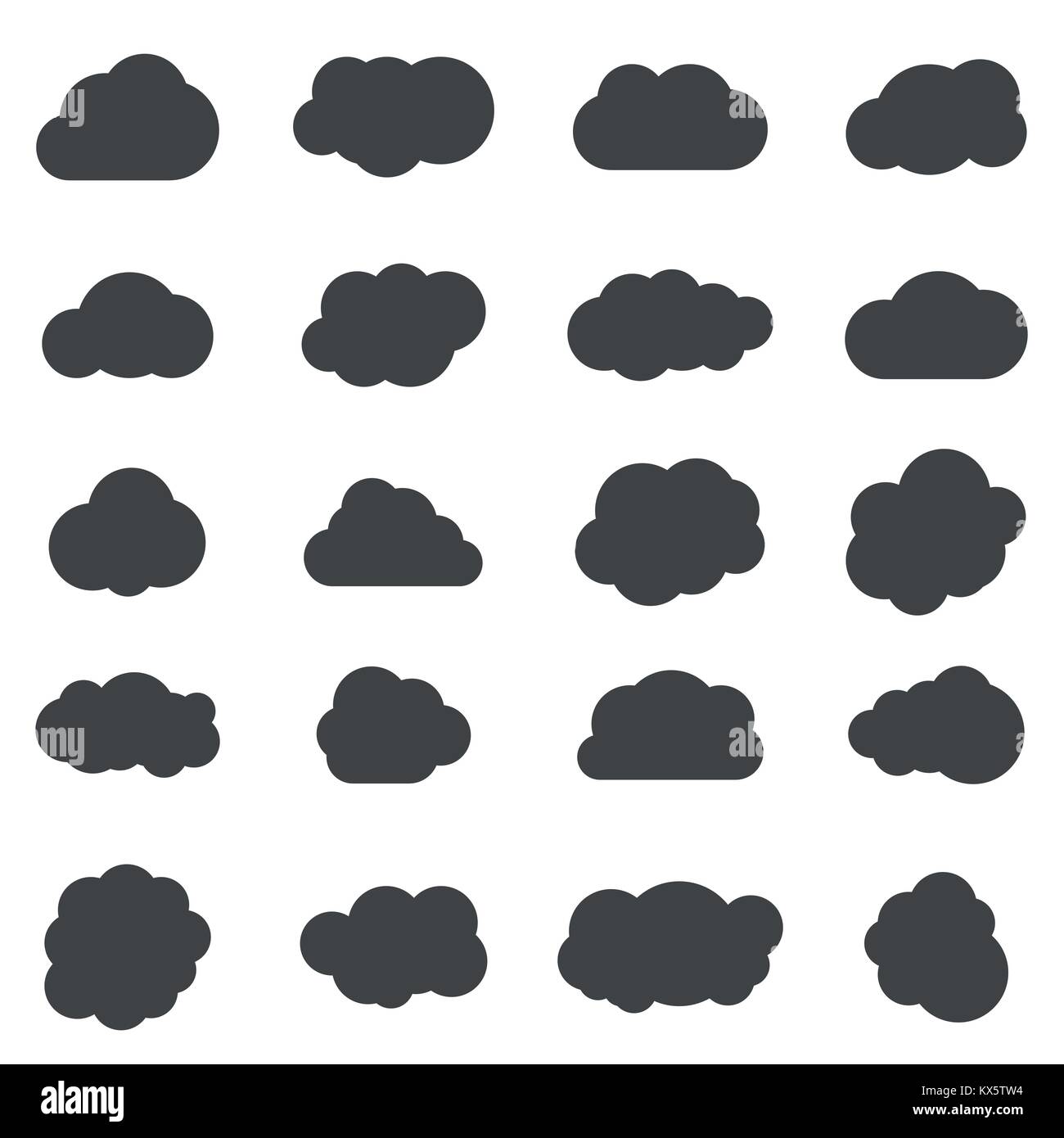 Vektor schwarze Wolke Formen auf weißem Hintergrund Stock Vektor