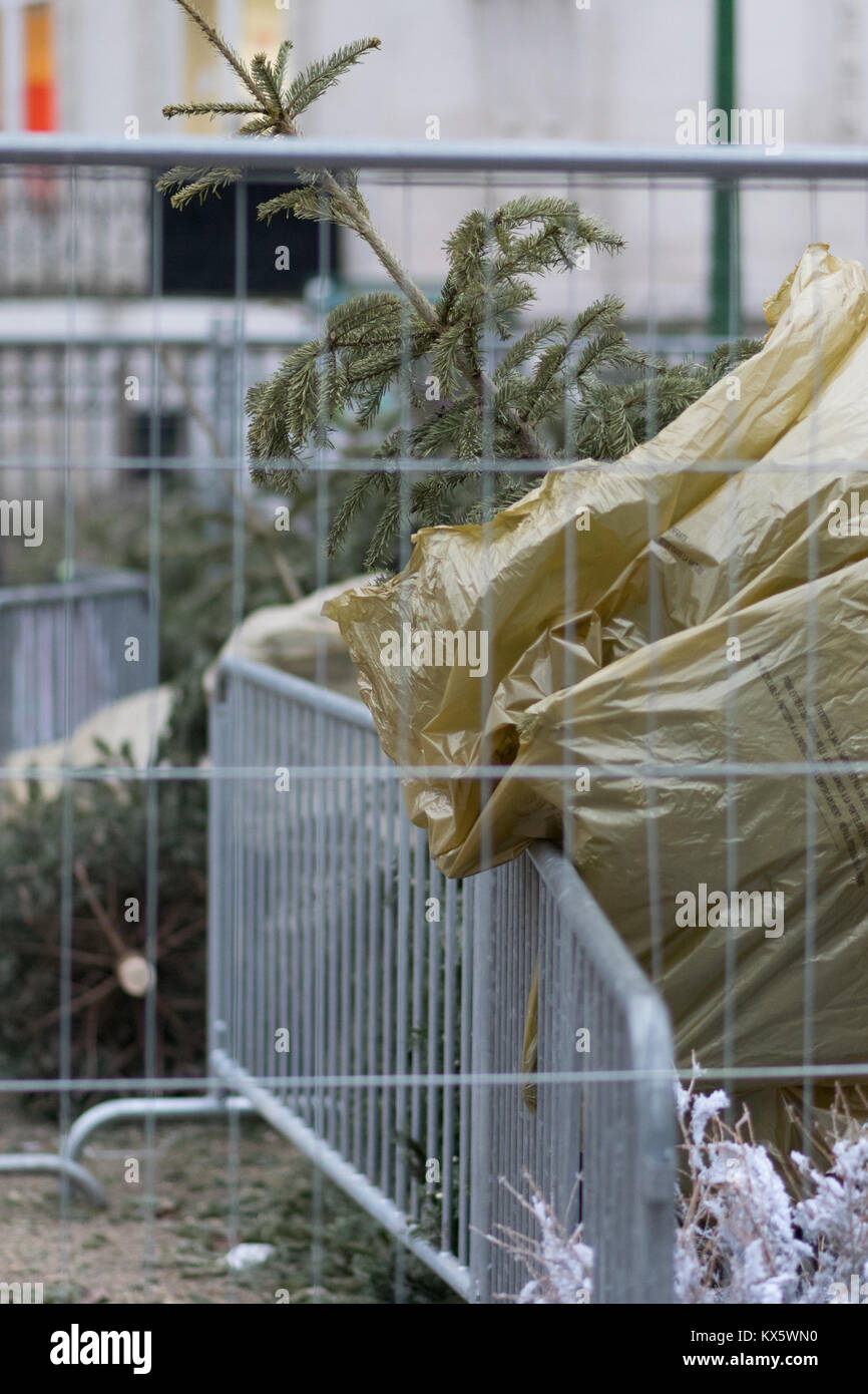 Weihnachtsbaum Kontrolle der Massen auf den Straßen von Paris. Stockfoto