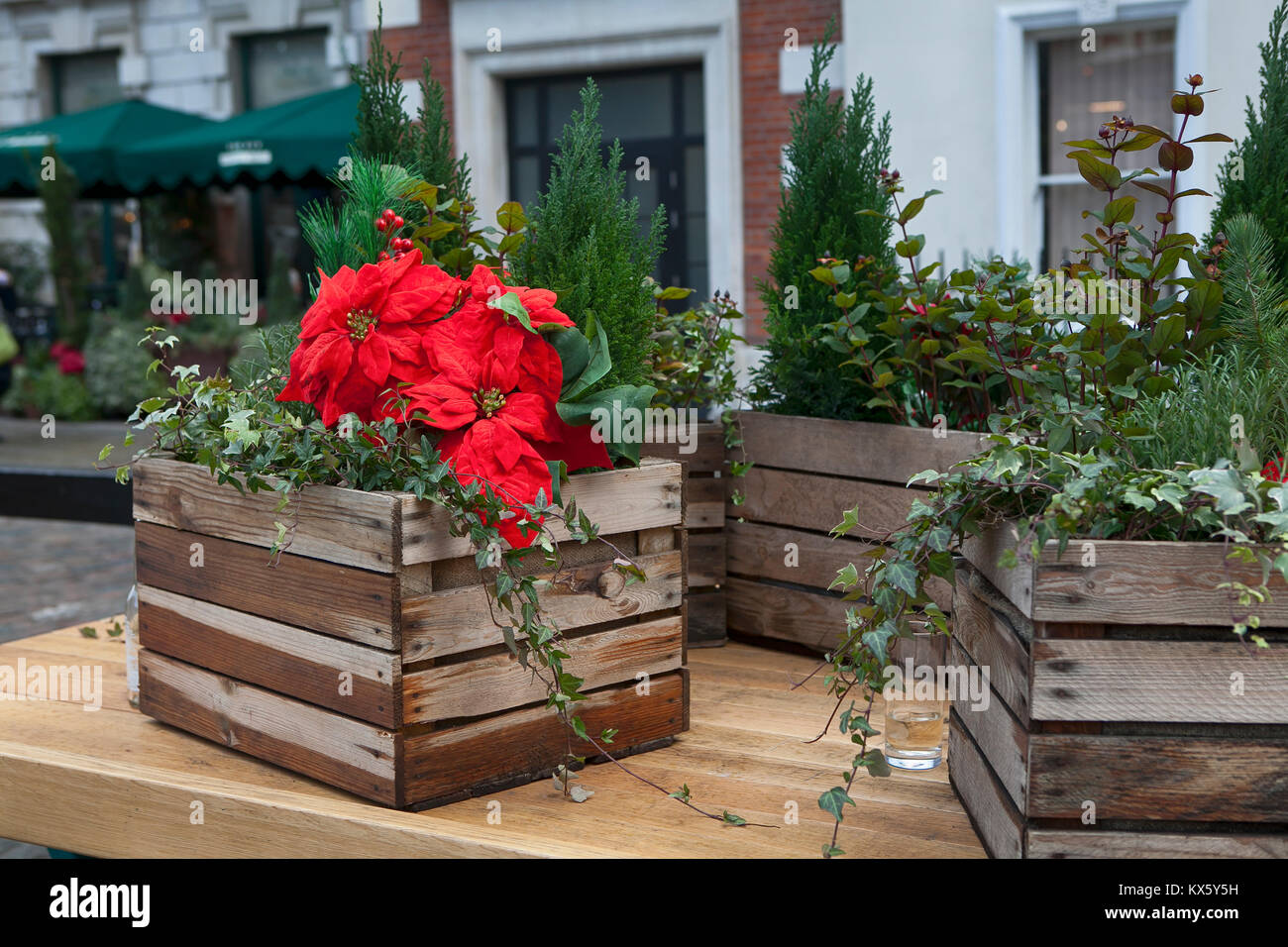 LONDON, ENGLAND - Dezember 18, 2017 Weihnachtsstern weihnachtsstern als Dekoration für Weihnachten Covent Garden Stockfoto