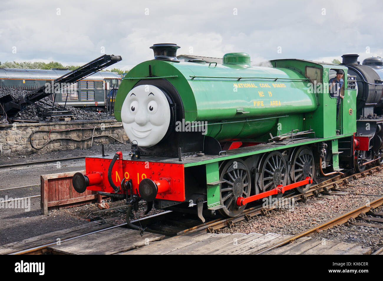 Grüne Dampflok als Teil eines Thomas und Freunde zeigen in Bo'ness, Schottland Stockfoto