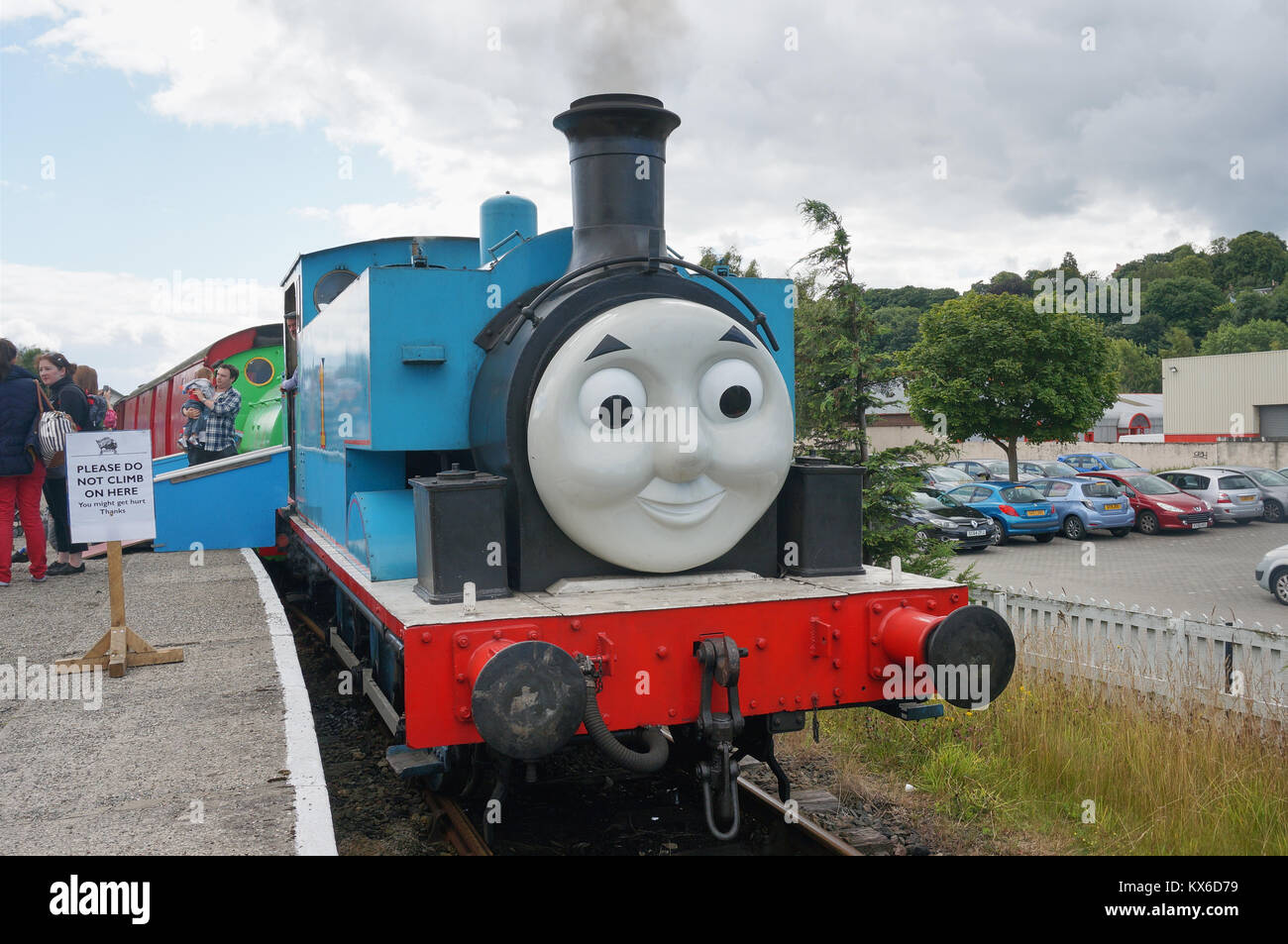 Eine echte betriebliche Thomas den Tank Zug / Motor als Touristen Attraktion auf Station a Bo'ness in Schottland. Stockfoto