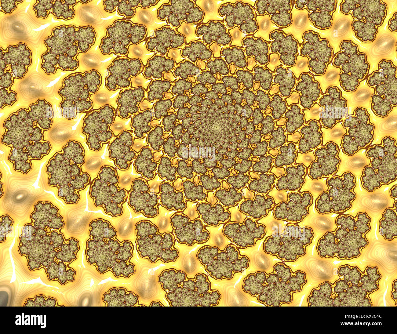 Fraktale - seltsam geformte Blobs blobs Kreisen auf einem goldenem Hintergrund Stockfoto