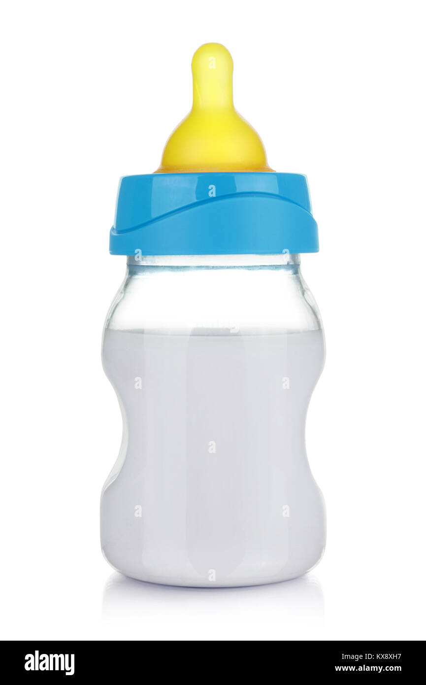 Baby Flasche mit Milch über einen weißen Hintergrund isoliert Stockfoto