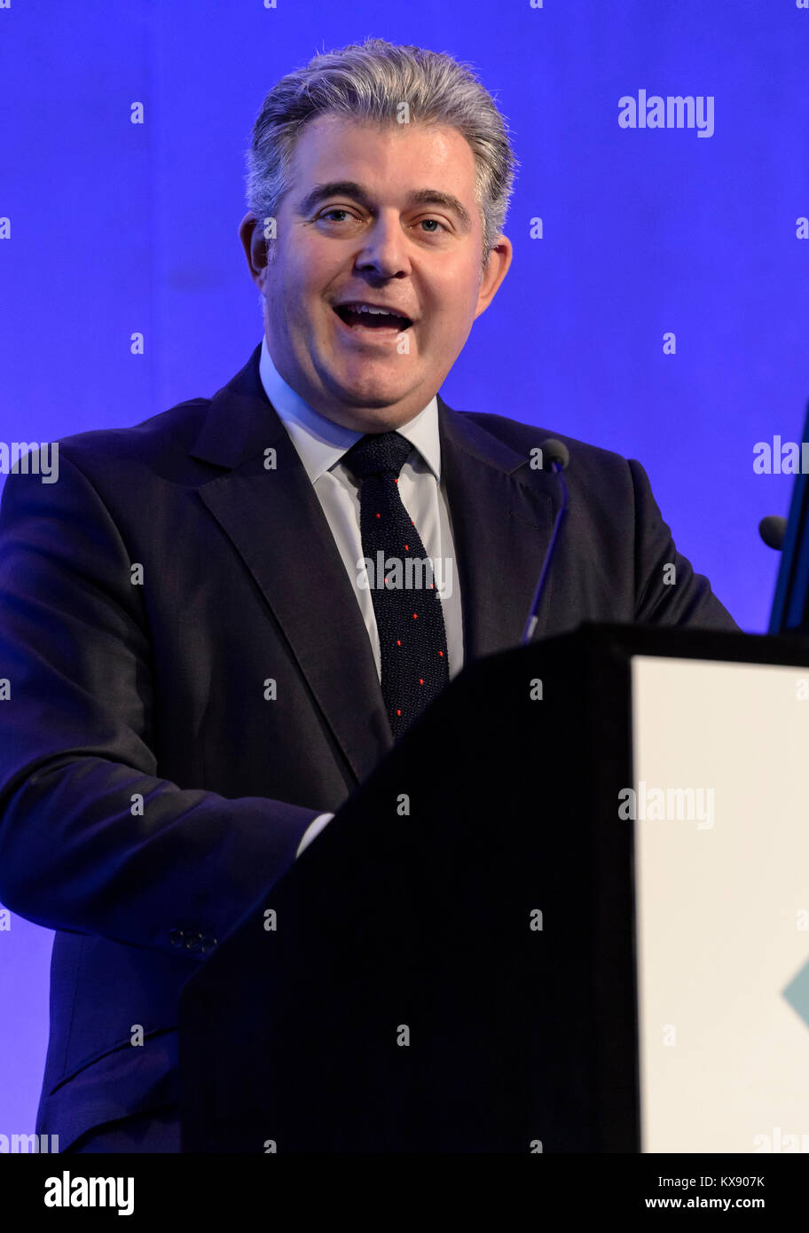 MP Brandon Lewis in einer Rede auf einer Konferenz 2016 in London. Er war Vorsitzender der Konservativen Partei & Minister ohne Geschäftsbereich im Jahr 2018 ernannt. Stockfoto