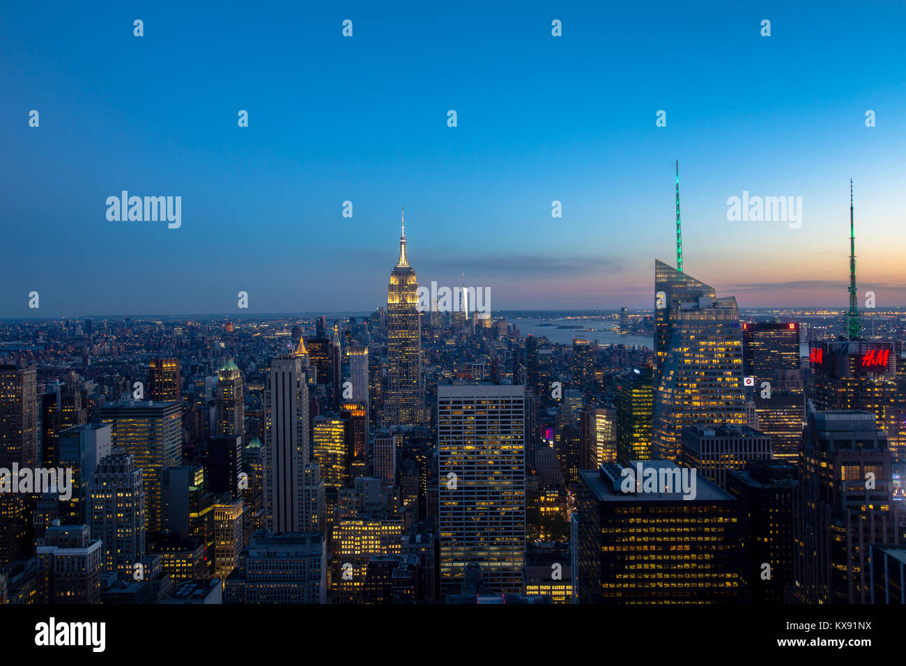Panoramablick über die Innenstadt von der Spitze des Felsens, NY Stockfoto