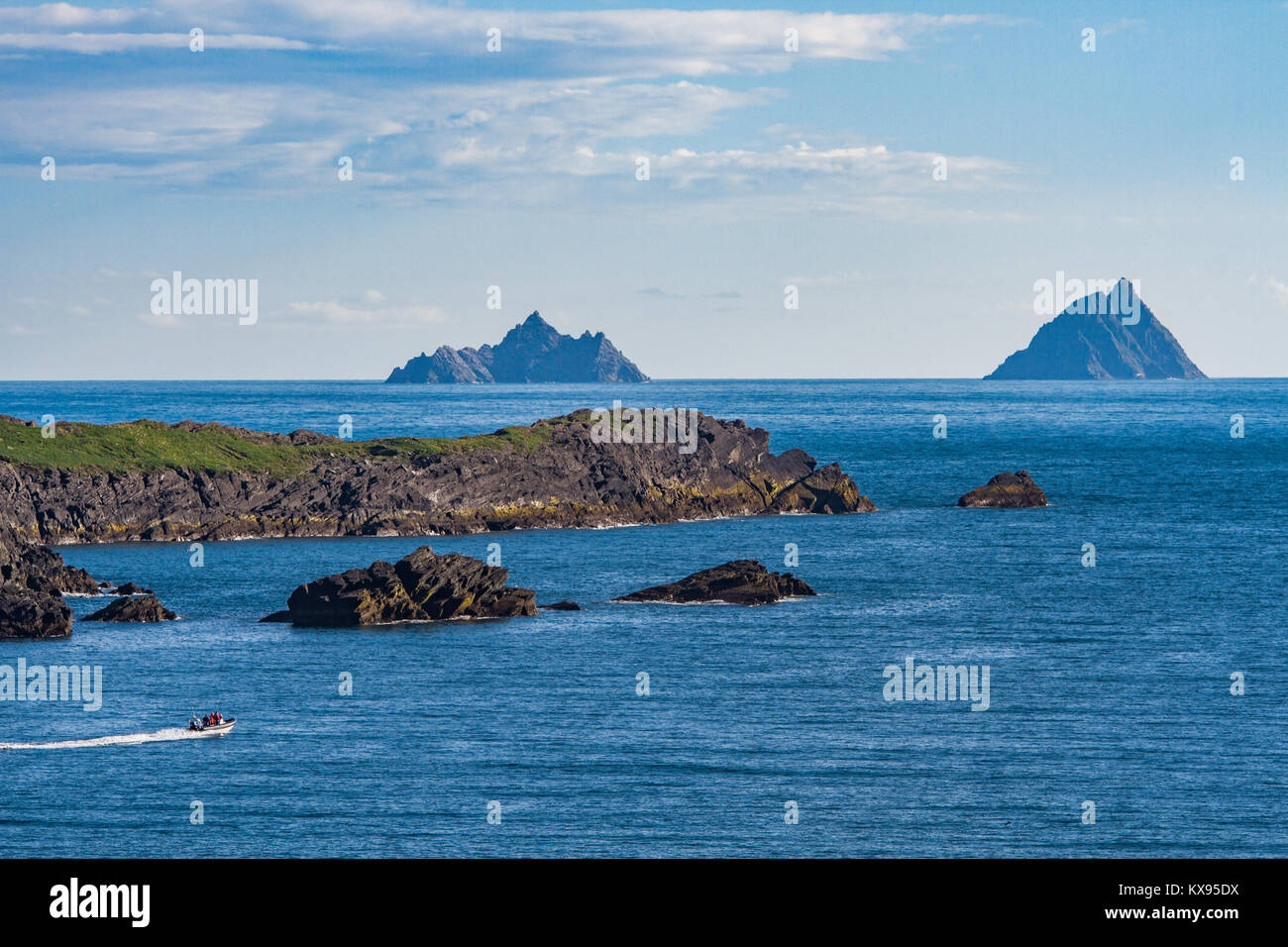 Die skelligs Inseln, Little Skellig und Skellig Michael, Inseln in der Nähe der Küste von Iveragh Halbinsel, County Kerry, Irland Stockfoto