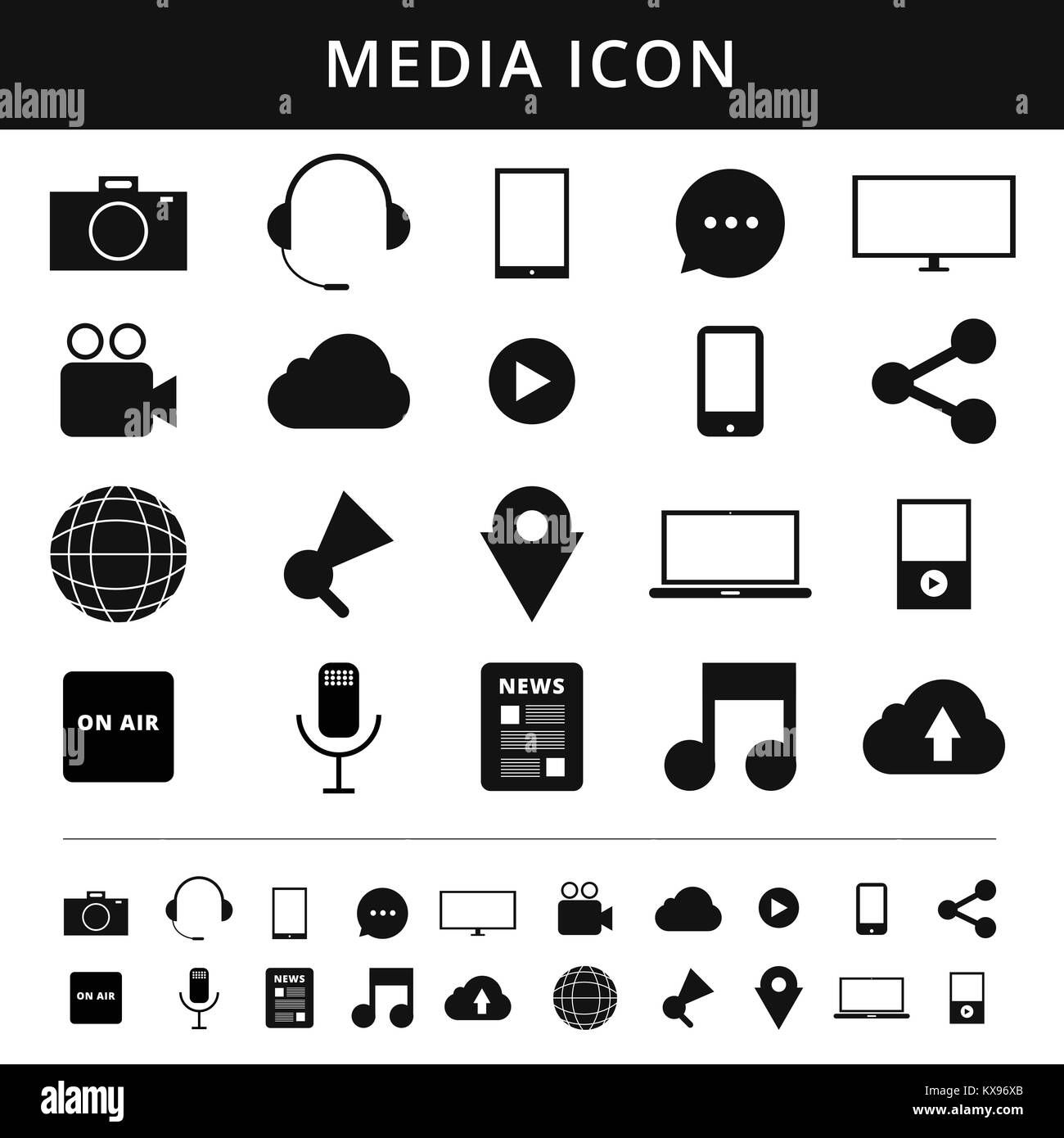 Medien Symbole. Simplus Serie. Jedes Symbol wird ein einzelnes Objekt ...