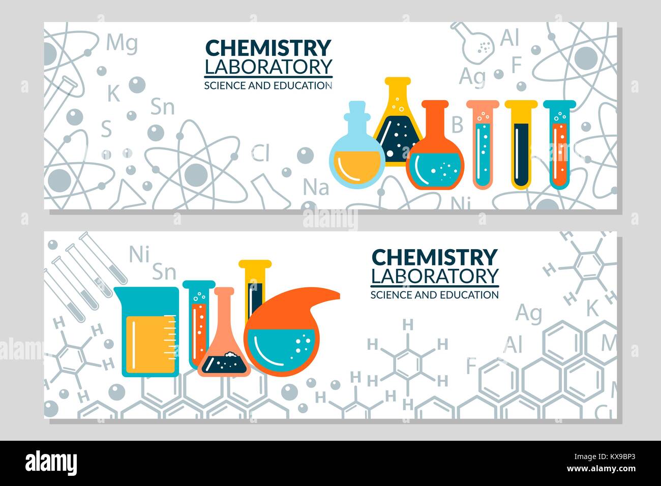 Eine Reihe von wissenschaftlichen Forschung im Labor Banner. Chemie Stock Vektor