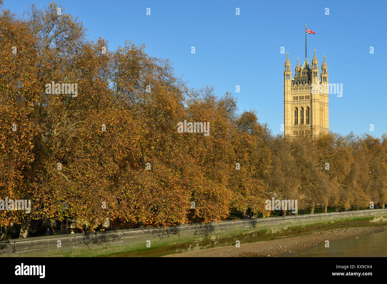 Victoria Tower und Gärten, Palast von Westminster, Houses of Parliament, London, Vereinigtes Königreich Stockfoto