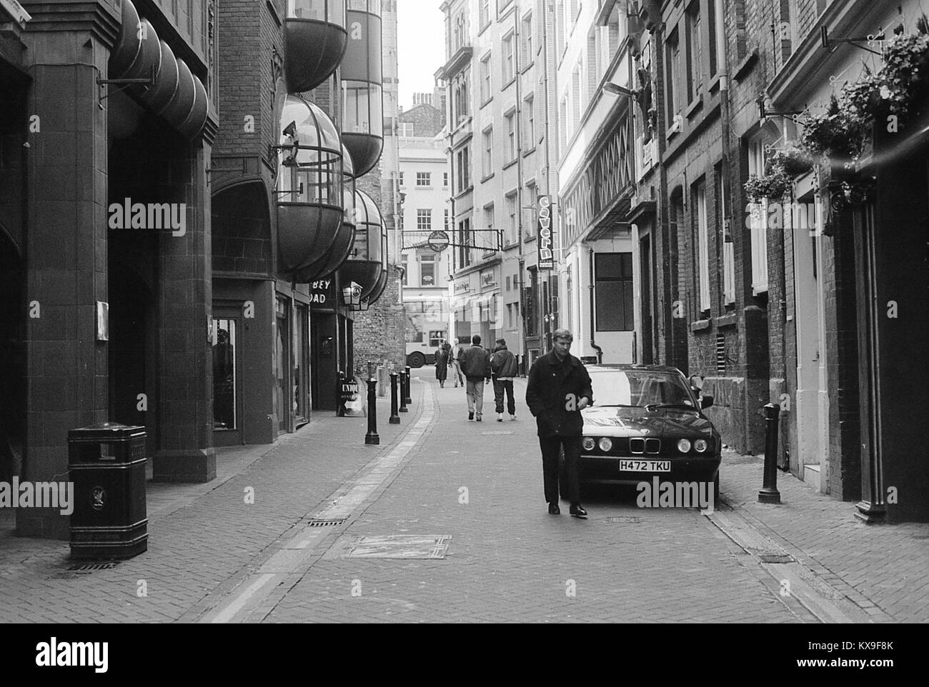 Schwarz-weiß Bilder der Mathew Street, Liverpool, ab Februar 1996 Stockfoto