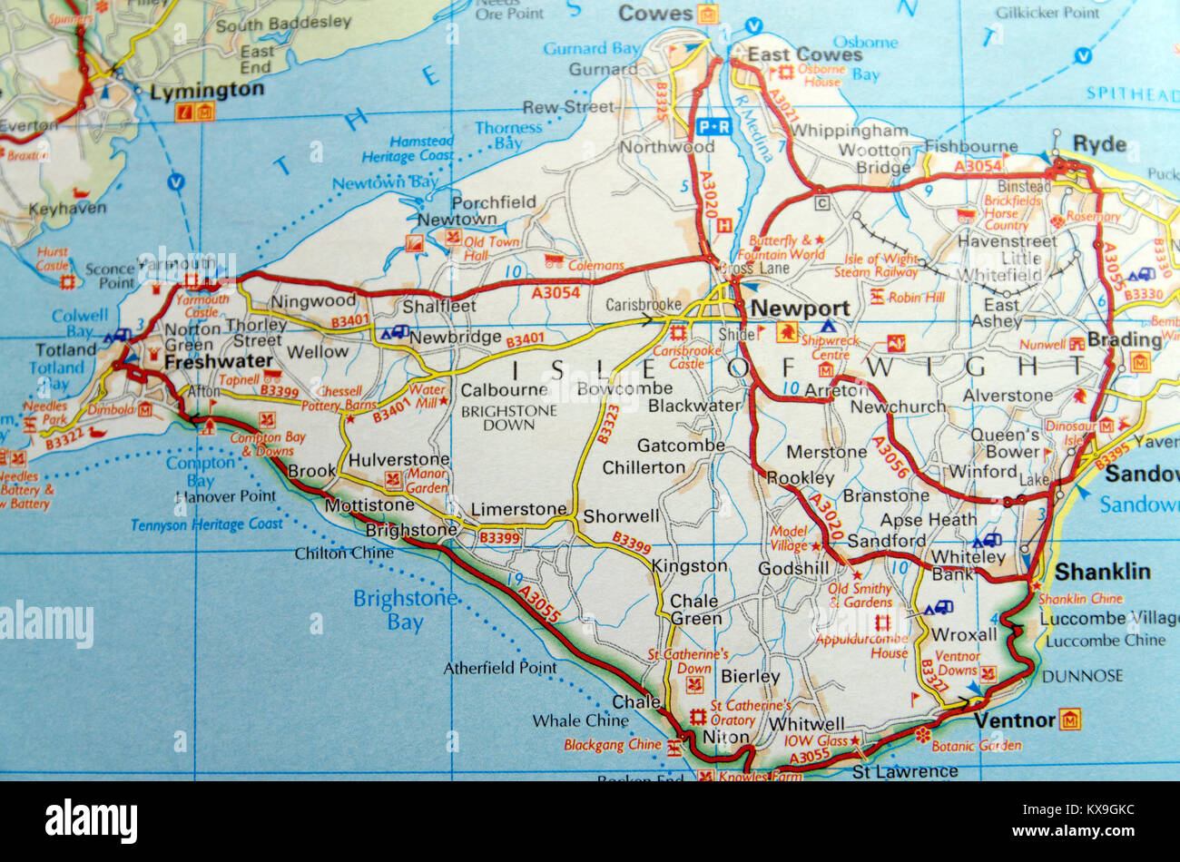 Karte von der Isle of Wight, England Stockfotografie Alamy