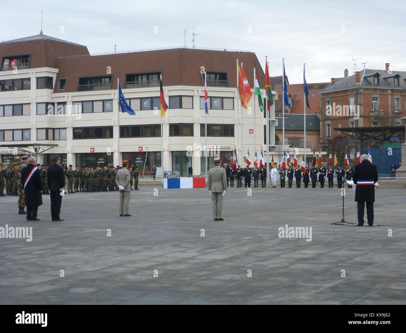 Foto zum 72. Jahrestag der Befreiung Colmars in Frankreich am 29. Januar 2017, das die historische Bedeutung während des Zweiten Weltkriegs hervorhebt Stockfoto