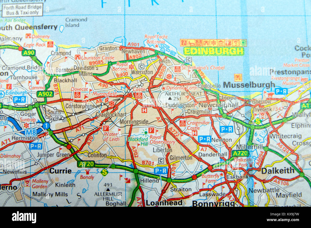 Straßenkarte von Edinburgh, Schottland. Stockfoto