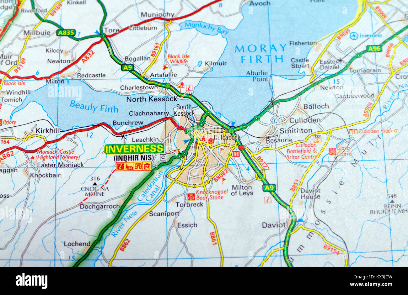 Straßenkarte von Inverness, Schottland. Stockfoto