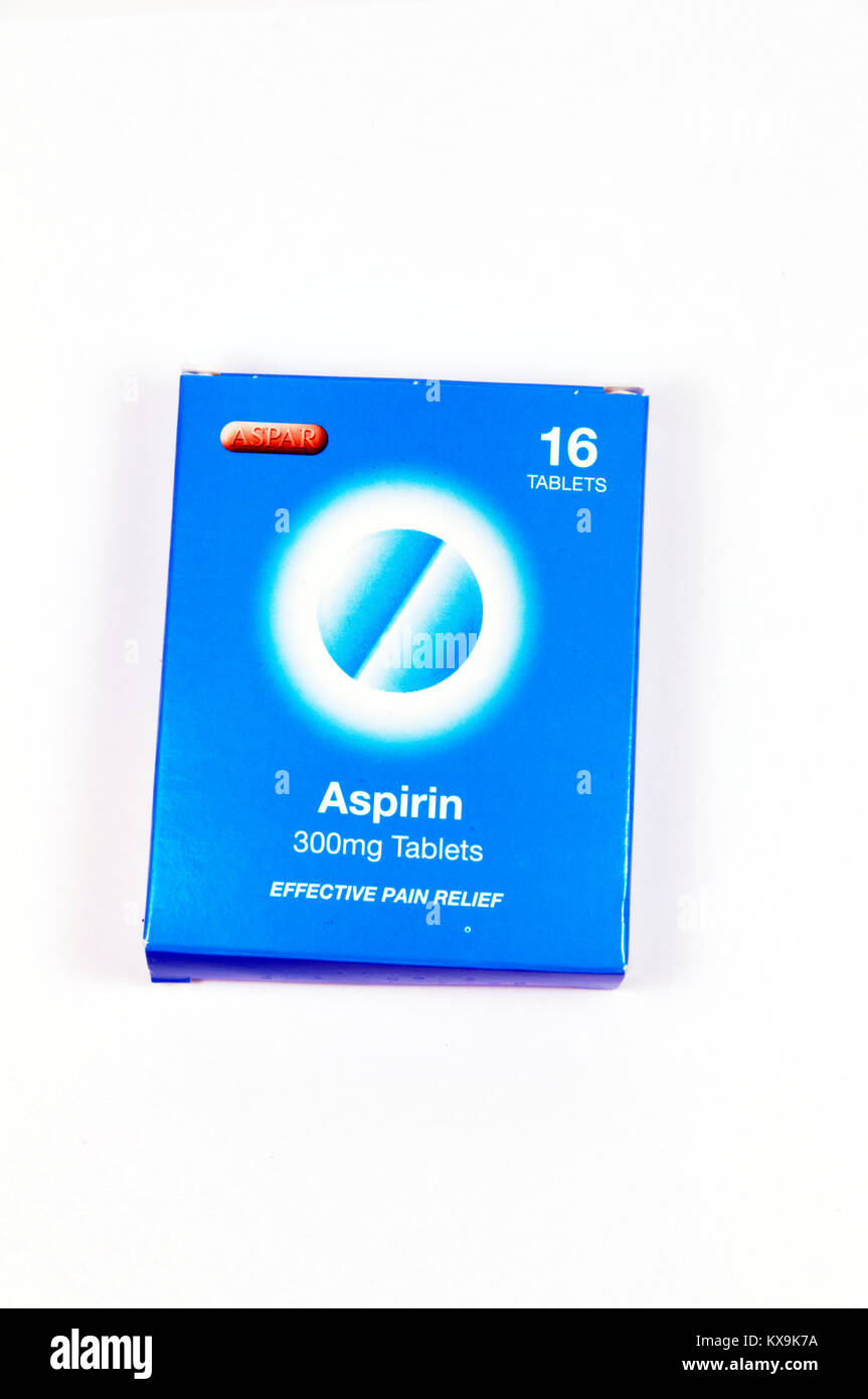 Packung Aspirin Tabletten. Stockfoto