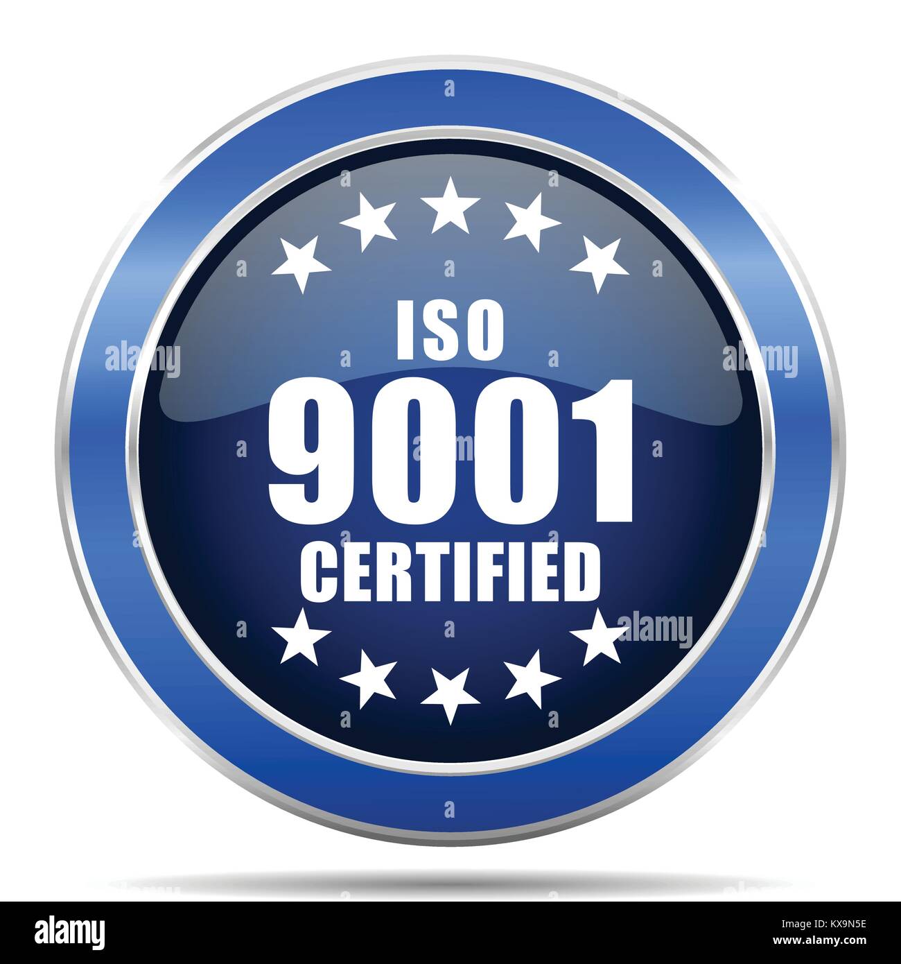 Iso 9001 Vektor icon. Modernes Design Blau Silber metallisch glänzend Web- und mobile Anwendungen in der Eps 10. Stock Vektor