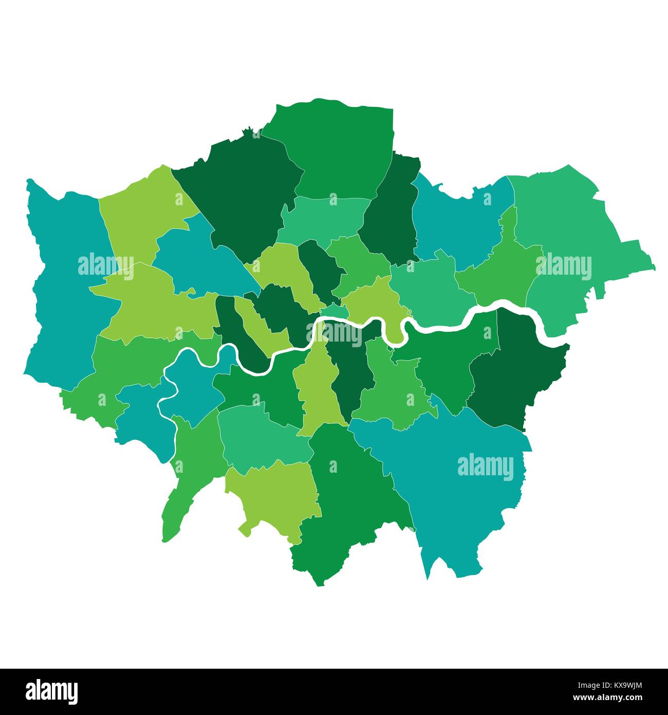 Greater London Karte mit allen Bezirken Stock Vektor