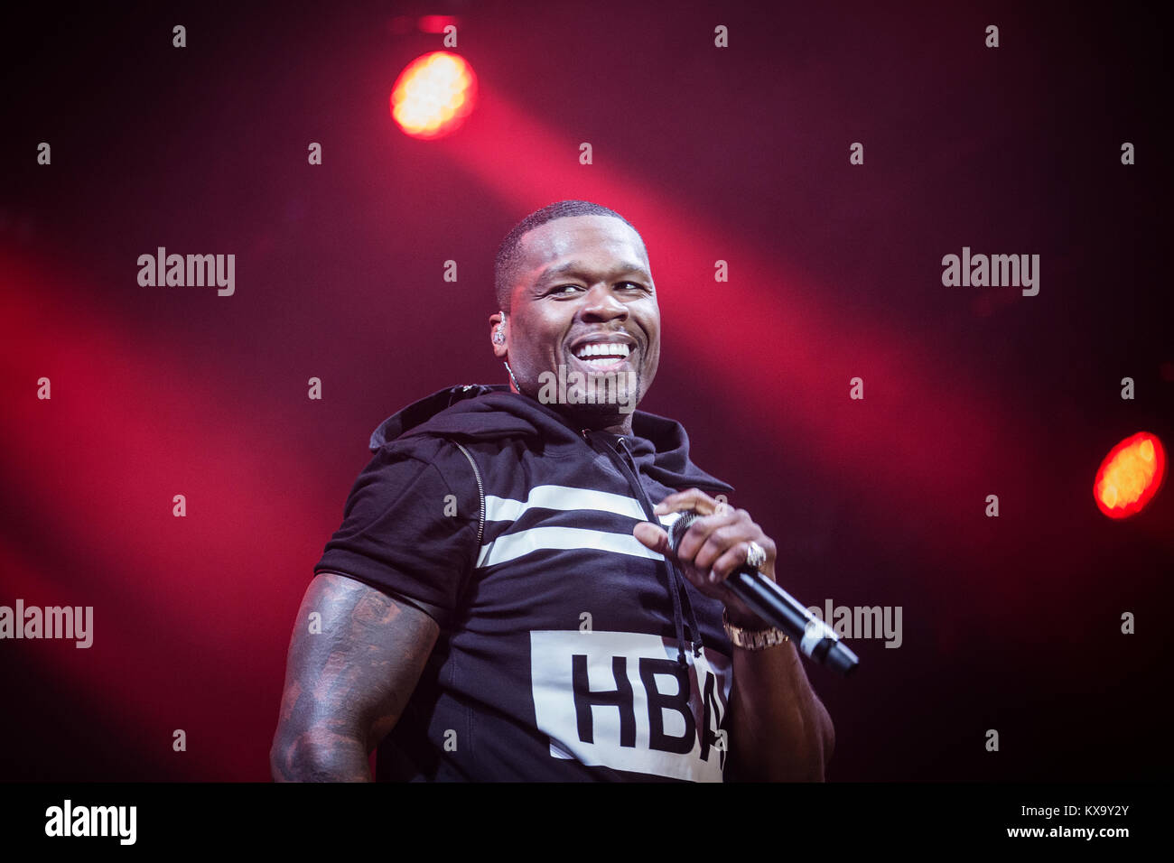 Der amerikanische Rapper, Schauspieler und Unternehmer 50 Cent führt ein Live Konzert bei den Danish Music festival Skanderborg Festival/Smukfest 2014. Dänemark, 06.08.2014. Stockfoto