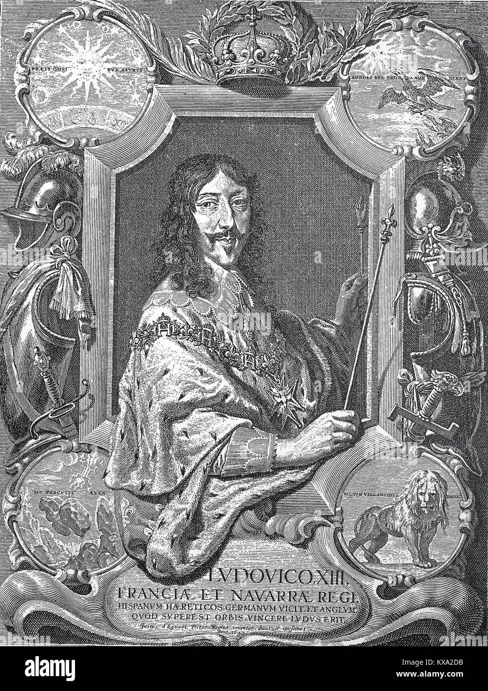 Louis XIII., September 27, 1601 - Mai 14, 1643, war der König von Frankreich und Navarra von 1610 bis 1643. Er erhielt den Spitznamen Louis Le Juste, digital verbesserte Reproduktion aus einem original Holzschnitt oder Illustration aus dem Jahr 1880 Stockfoto