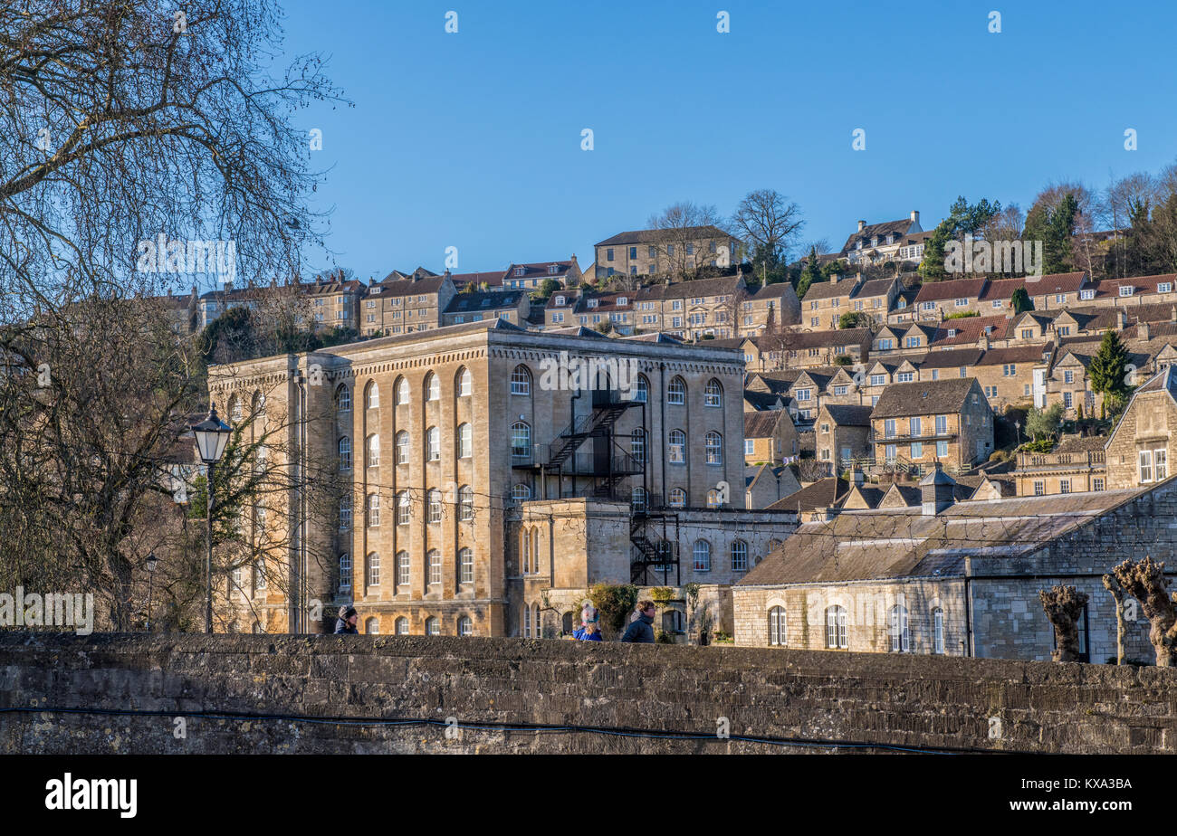 Bradford on Avon von der alten Brücke aus Wiltshire Stockfoto