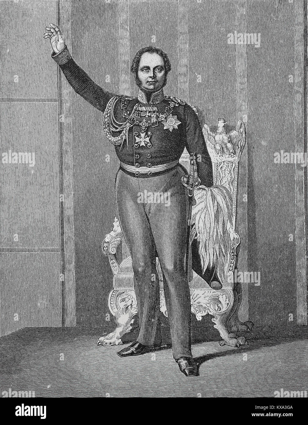 Friedrich Wilhelm IV. von Preußen, Oktober 15, 1795 - 2. Januar 1861, bei der Eröffnung des ersten Vereinigten Ernährung am 11. März 1847, digital verbesserte Reproduktion aus einem original Holzschnitt oder Illustration aus dem Jahr 1880 Stockfoto