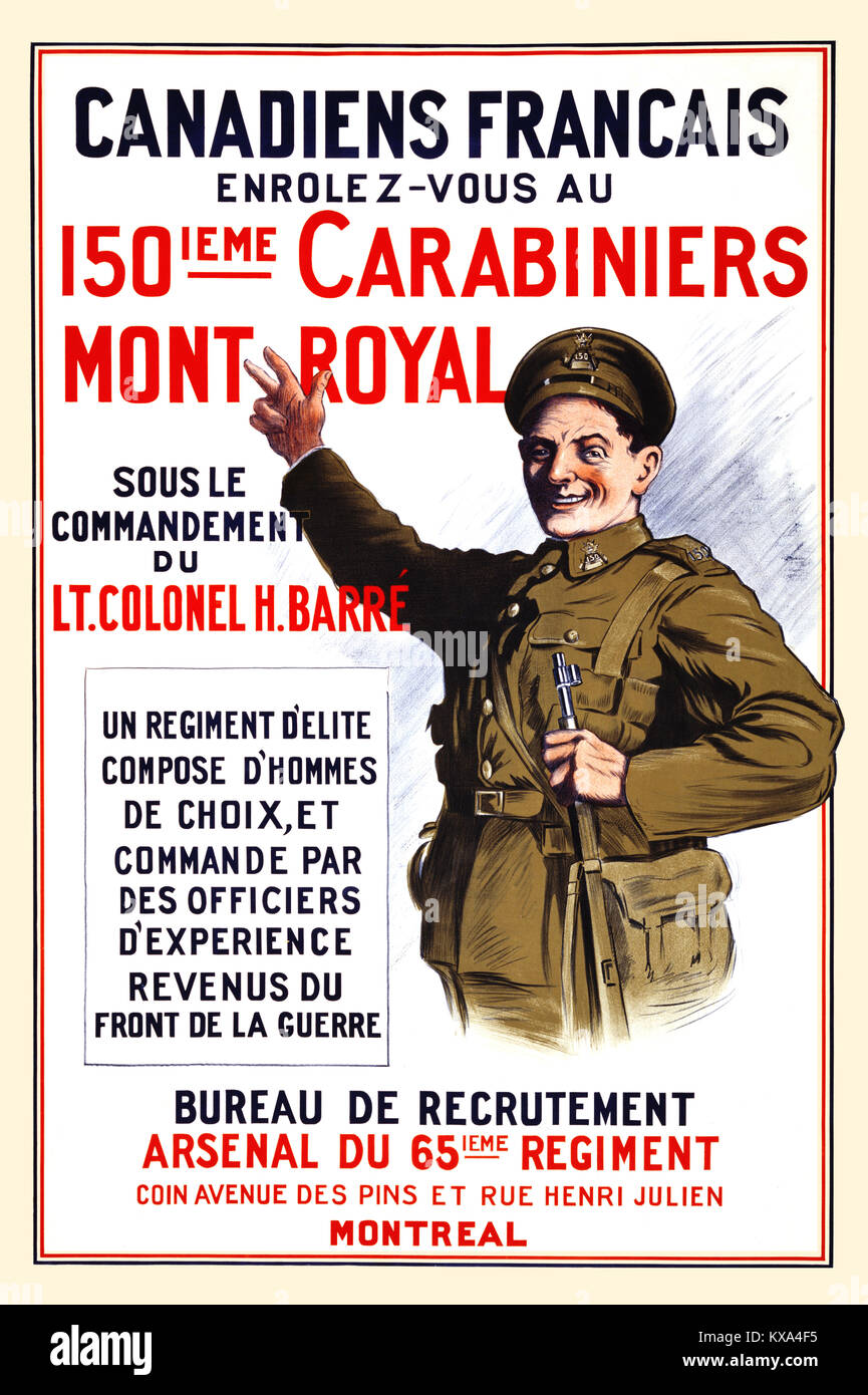 Enrolez-vous Au 150 ieme Karabiniers Mont Royal Stockfoto