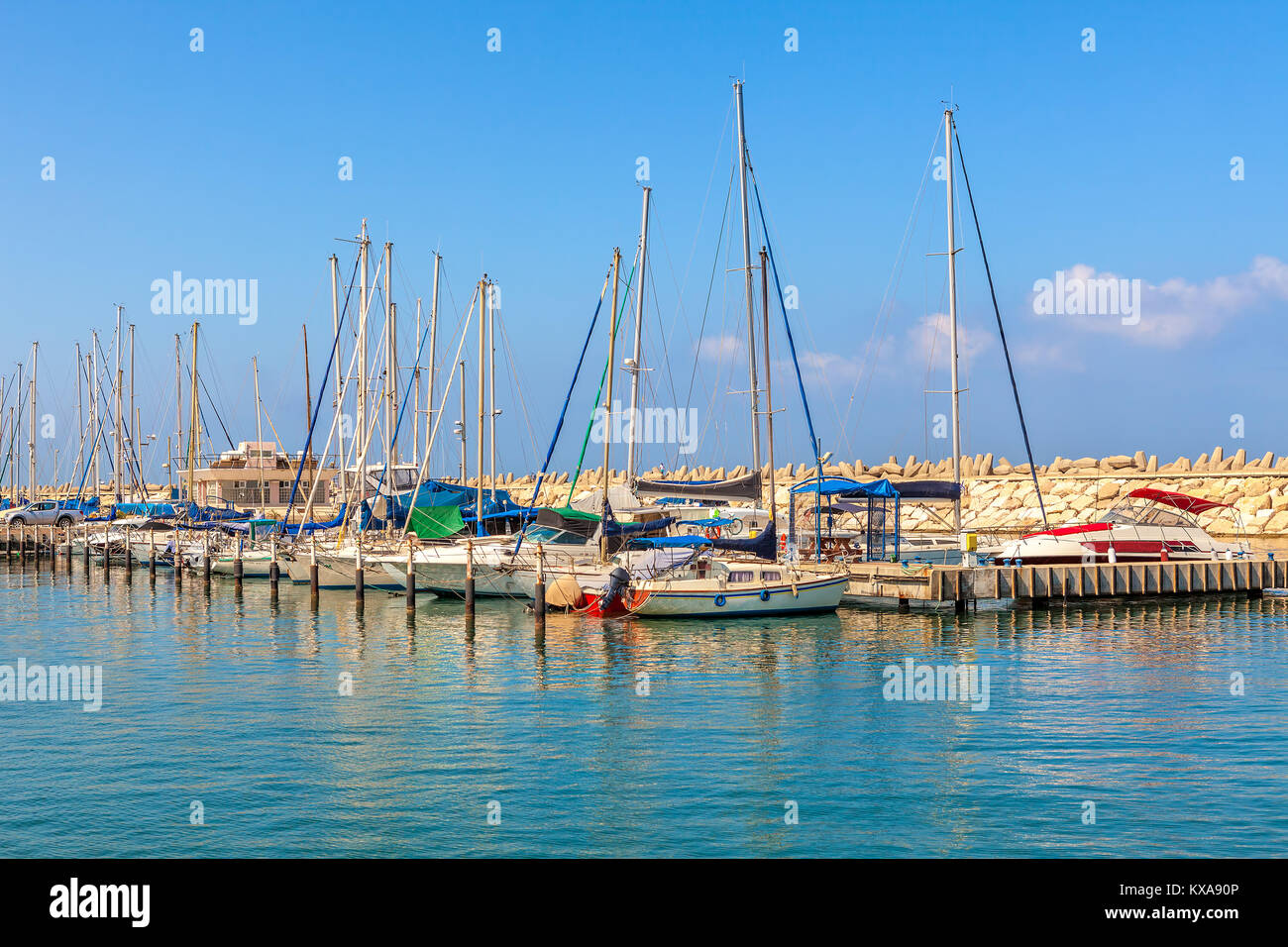 Yachten am Jachthafen von Askalon - Stadt und touristischen Resort am Mittelmeer in Israel. Stockfoto