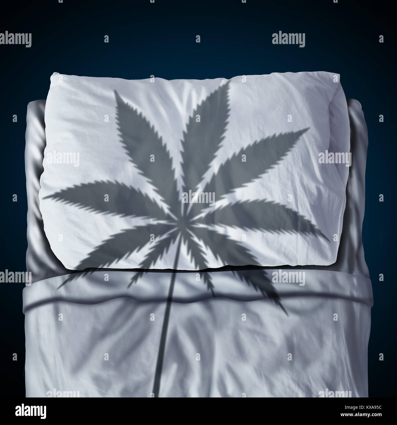 Marihuana und schlafen Hilfe oder Gefahr als pflanzliches Cannabis Schlummertrunk helfen Schlaflosigkeit Konzept als health care Symbols in einer 3D-Darstellung. Stockfoto