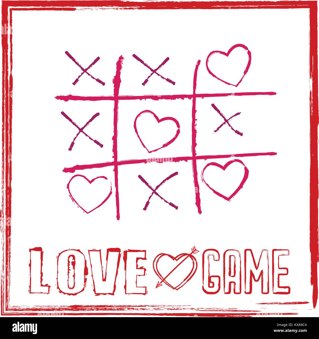 Valentinstag Karte Tic Tac Toe Spiel mit Herz für Spiel der Liebe Konzept Stock Vektor