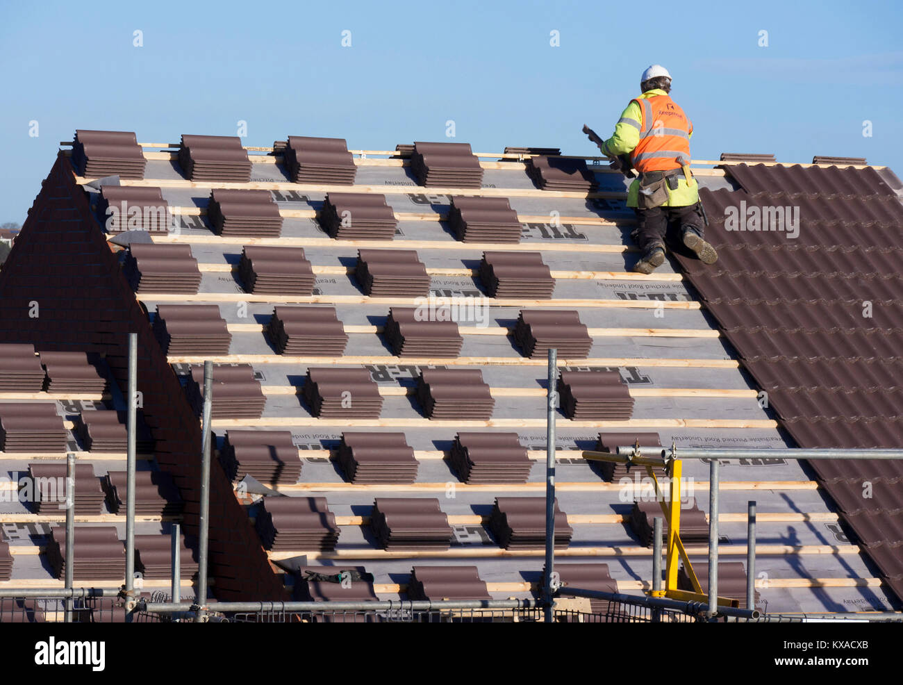 Dachziegeln neues Haus, Grantham, Lincolnshire, England, Großbritannien Stockfoto