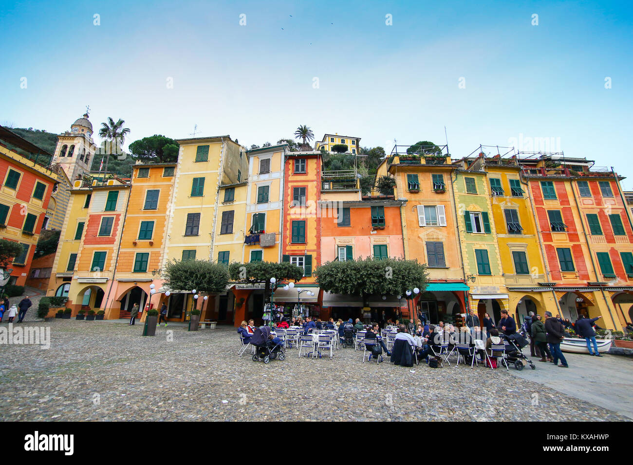 Bunte Häuser der Piazzetta von Portofino, Italien Stockfoto