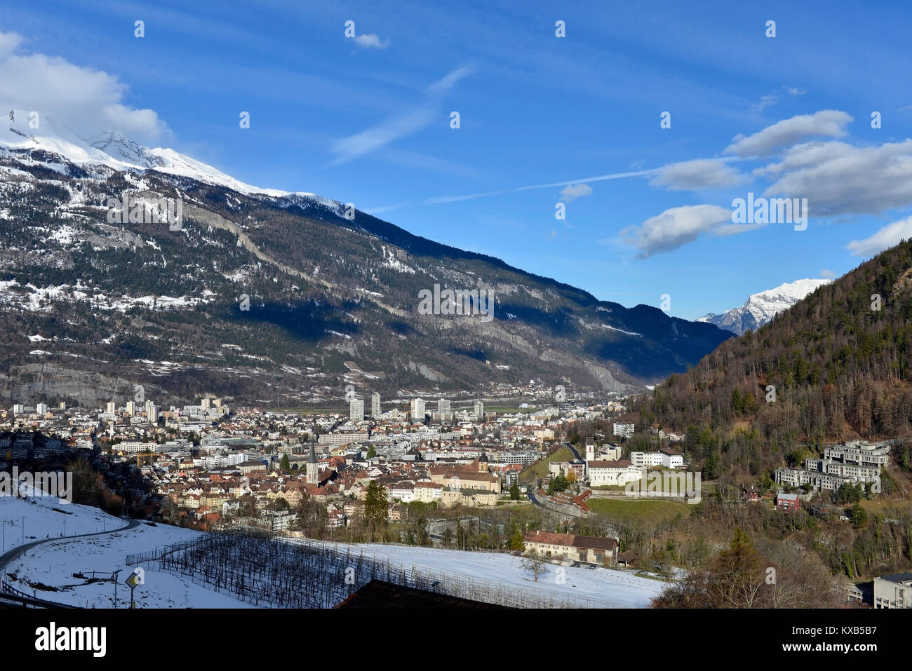 Winter Antenne Stadtbild der Churer Altstadt, Garabaunden, Schweiz Stockfoto