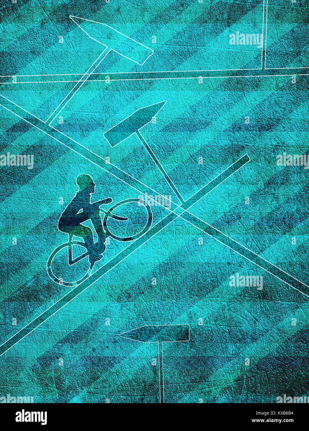Verwirrung Konzept digitale Illustration mit Radfahrer Stockfoto