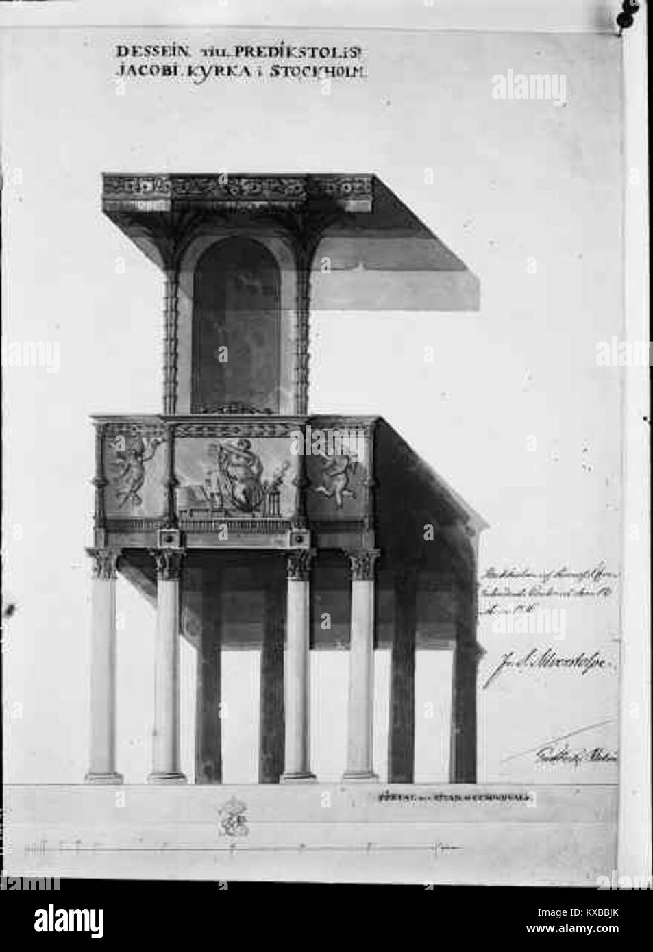 Jakobs kyrka, auch bekannt als Sankt Jacobs kyrka, ist eine lutherische Kirche im Zentrum Stockholms. Der Bau begann in den 1580er Jahren unter König Johan III. Und wurde 1643 abgeschlossen. Die Kirche bietet eine Mischung aus architektonischen Stilen, einschließlich Spätgotik, Renaissance und Barock, mit Beiträgen mehrerer Architekten im Laufe der Jahrhunderte. Stockfoto