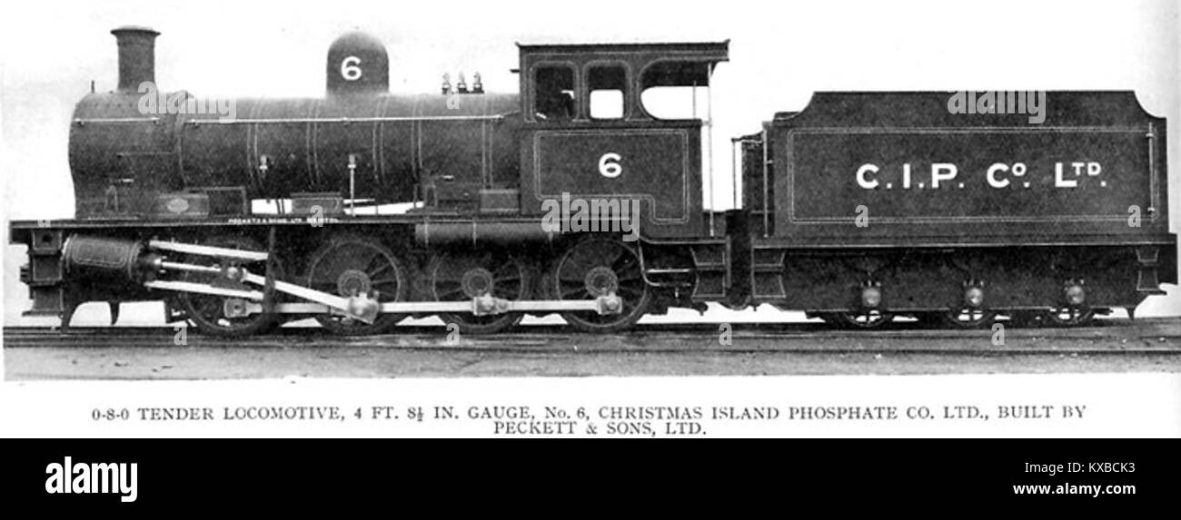 0-8-0 tender Lokomotive für Eisenbahnunternehmen, die Christmas Island von Phosphat und Co. von Peckett & Söhne Ltd. In Bristol, Nr. 1824 März 1931 Stockfoto