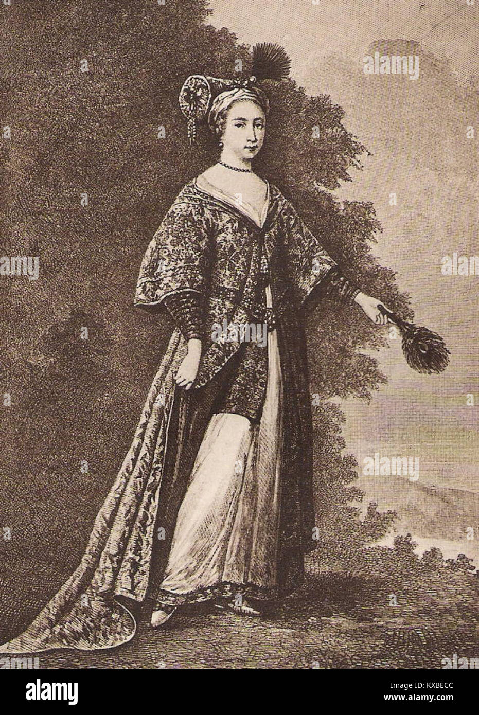 Marie Champmeslé war eine französische Schauspielerin aus dem 17. Jahrhundert, die für ihre Auftritte im klassischen Theater, insbesondere in Theaterstücken von Racine und anderen prominenten Dramatikern dieser Zeit, gefeiert wurde. Stockfoto