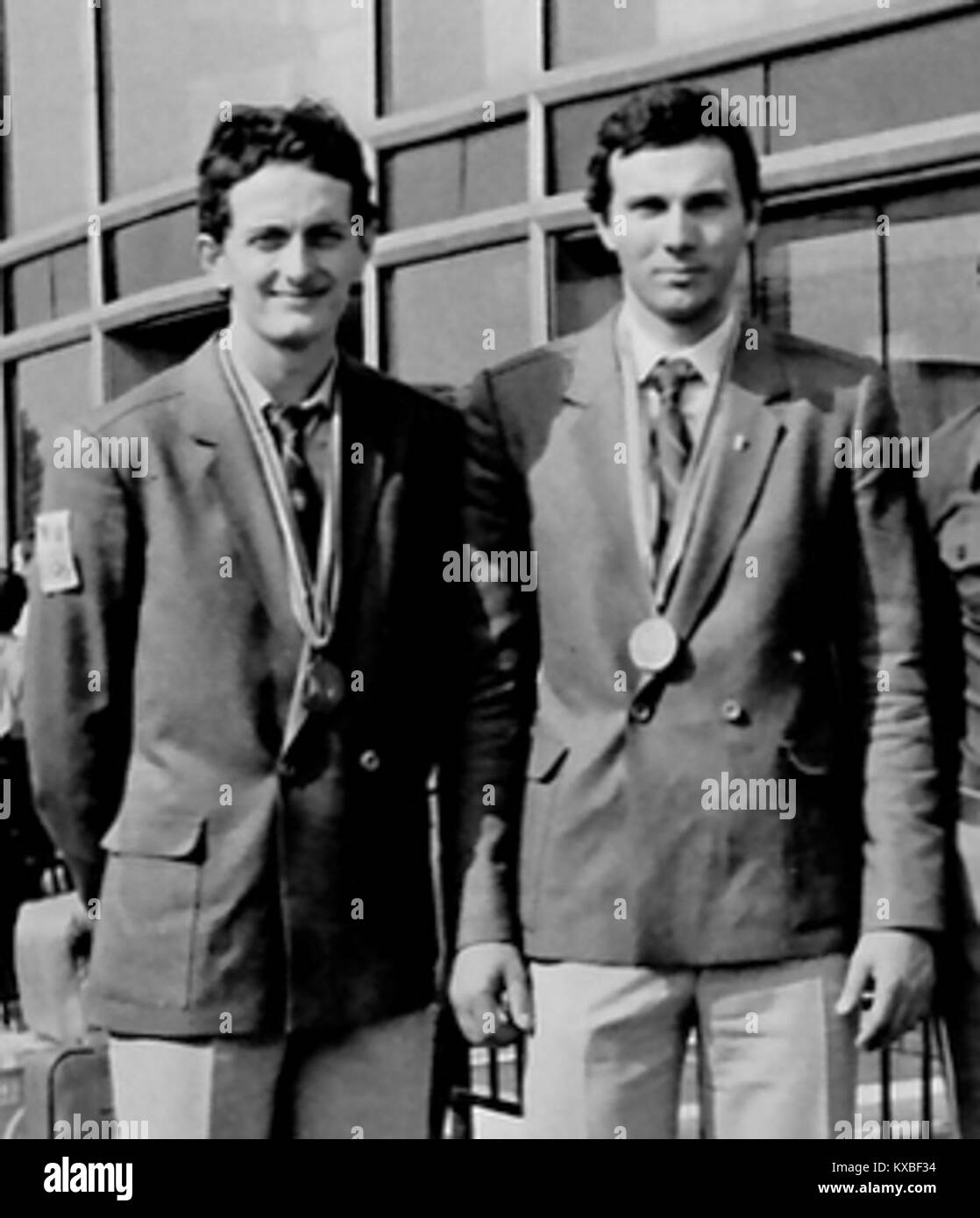 Marius Căta-Chițiga und Dan Gîrleanu sind rumänische Volleyballspieler, die dafür bekannt sind, Rumänien bei internationalen Wettbewerben, einschließlich der Olympischen Spiele, zu vertreten. Stockfoto