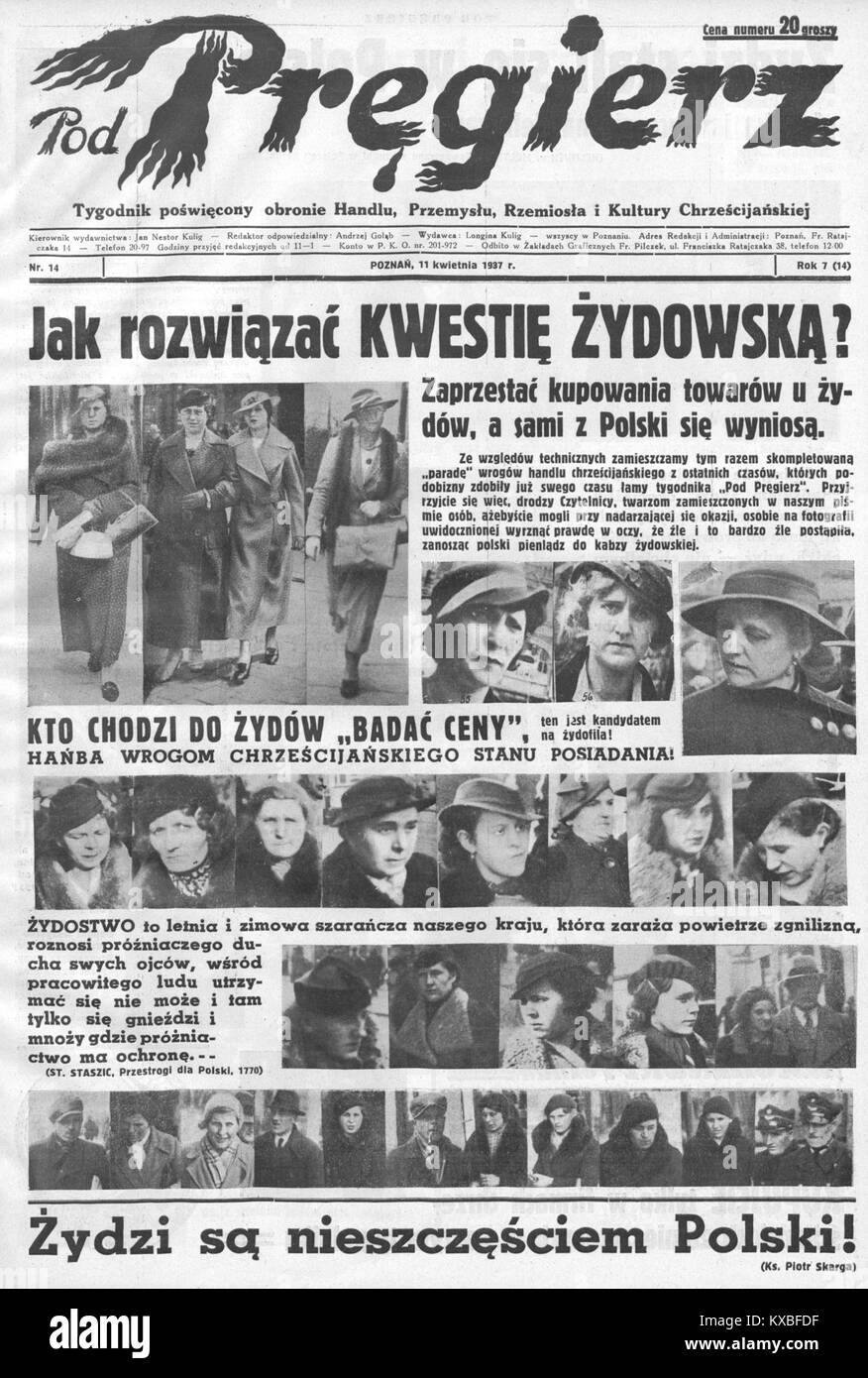 Eine 1937 erschienene Publikation, die die so genannte „jüdische Frage“ in Polen analysiert und den sozialen, politischen und wirtschaftlichen Status jüdischer Gemeinden in Europa der Zwischenkriegszeit thematisiert. Stockfoto