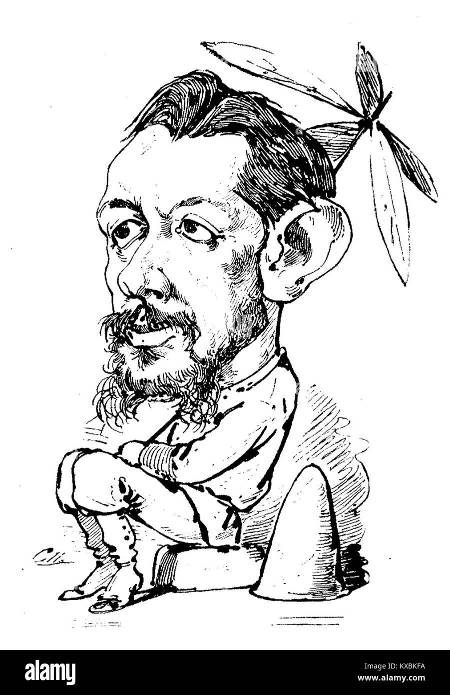 Ein abgeschnittenes Bild aus einer satirischen Zeitschrift aus Madrid, die am 6. März 1881 veröffentlicht wurde. Die Publikation enthält Beiträge von Cilla, García und Santisteban, die spanischen Humor und illustrierten Journalismus des späten 19. Jahrhunderts widerspiegeln. Stockfoto