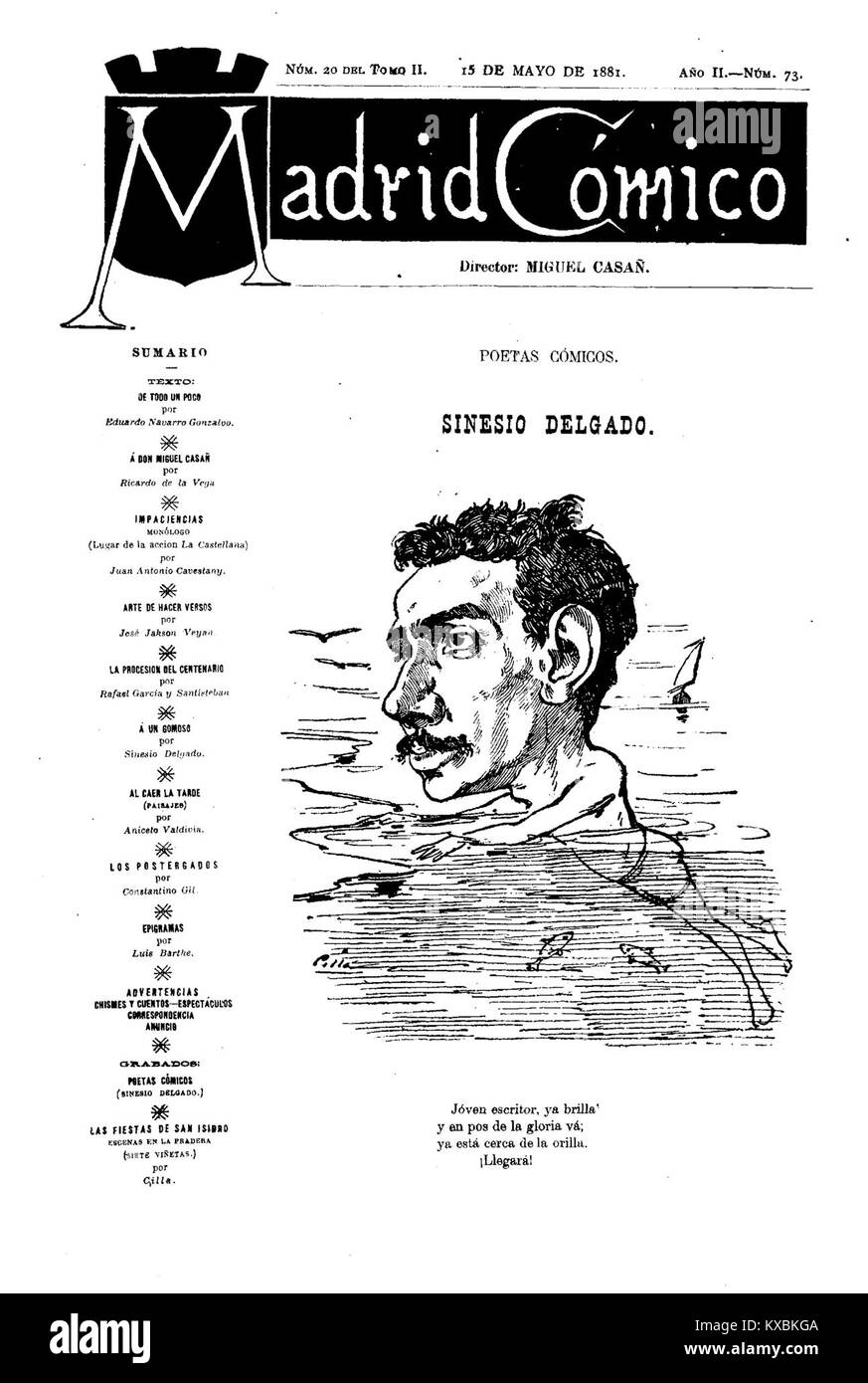 Foto einer komödiantischen Vorstellung in Madrid am 15. Mai 1881 mit Cómico de Cilla, die spanische Theater- und Kulturgeschichte veranschaulicht. Stockfoto