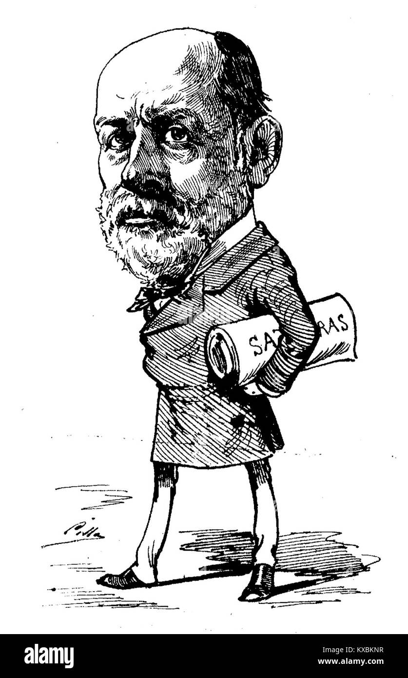 Das Bild vom 22. April 1883 zeigt einen Abschnitt des Werkes „Madrid Cómico“ von Juan Martínez Villergas, der eine humorvolle oder satirische Szene darstellt. Die zugeschnittene Version bietet eine fokussierte Ansicht der komplizierten Details der Abbildung. Stockfoto