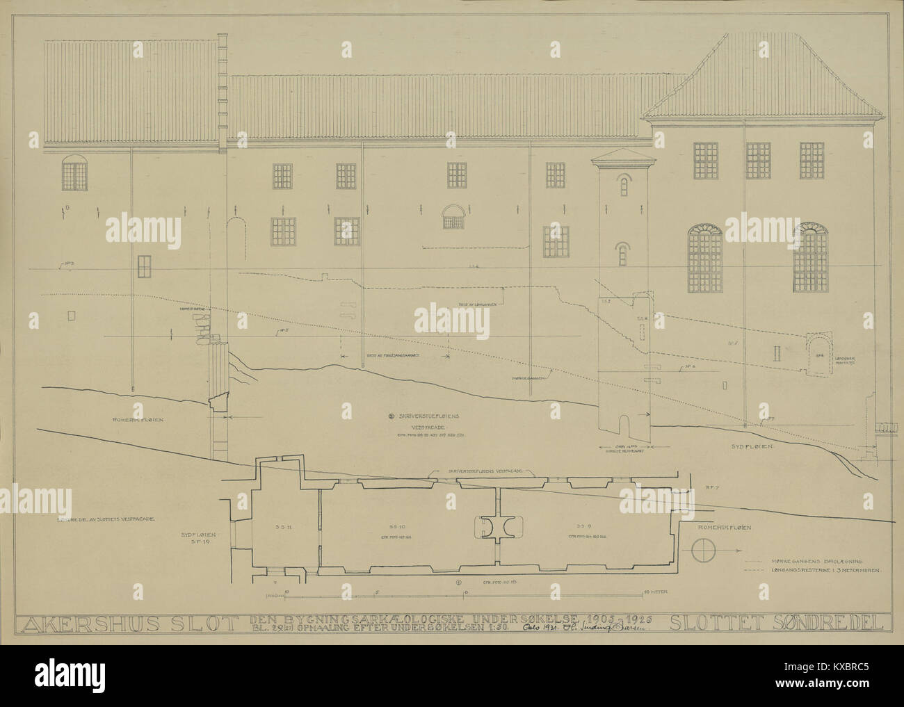 Der südliche Teil des Königspalastes in Oslo, Norwegen, ist hier dargestellt. Das im 19. Jahrhundert fertiggestellte Gebäude dient als offizielle Residenz des norwegischen Monarchen und als bedeutendes neoklassizistisches Wahrzeichen. Stockfoto