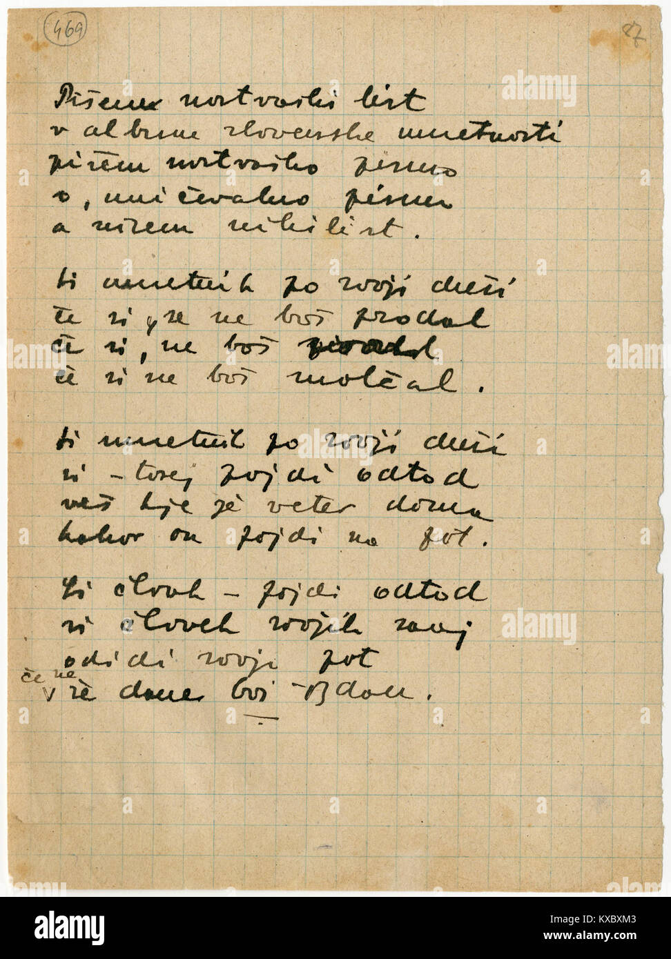 Srečko Kosovels „Pisem mrtvaski list“ (Briefe der Toten) ist eine Sammlung von Gedichten, die Themen des Todes, der Gesellschaft und der menschlichen Erfahrung in der slowenischen Literatur des frühen 20. Jahrhunderts thematisieren. Stockfoto